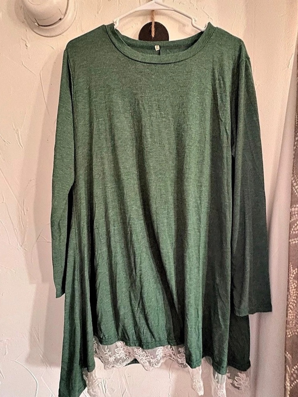 Green Long Sleeve Lace Hem Top
